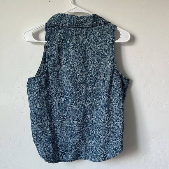 Lone Star Tie Front Sleeveless Button-Up Tank Handkerchief Print Blue Medium NWT - Picture 3 of 3